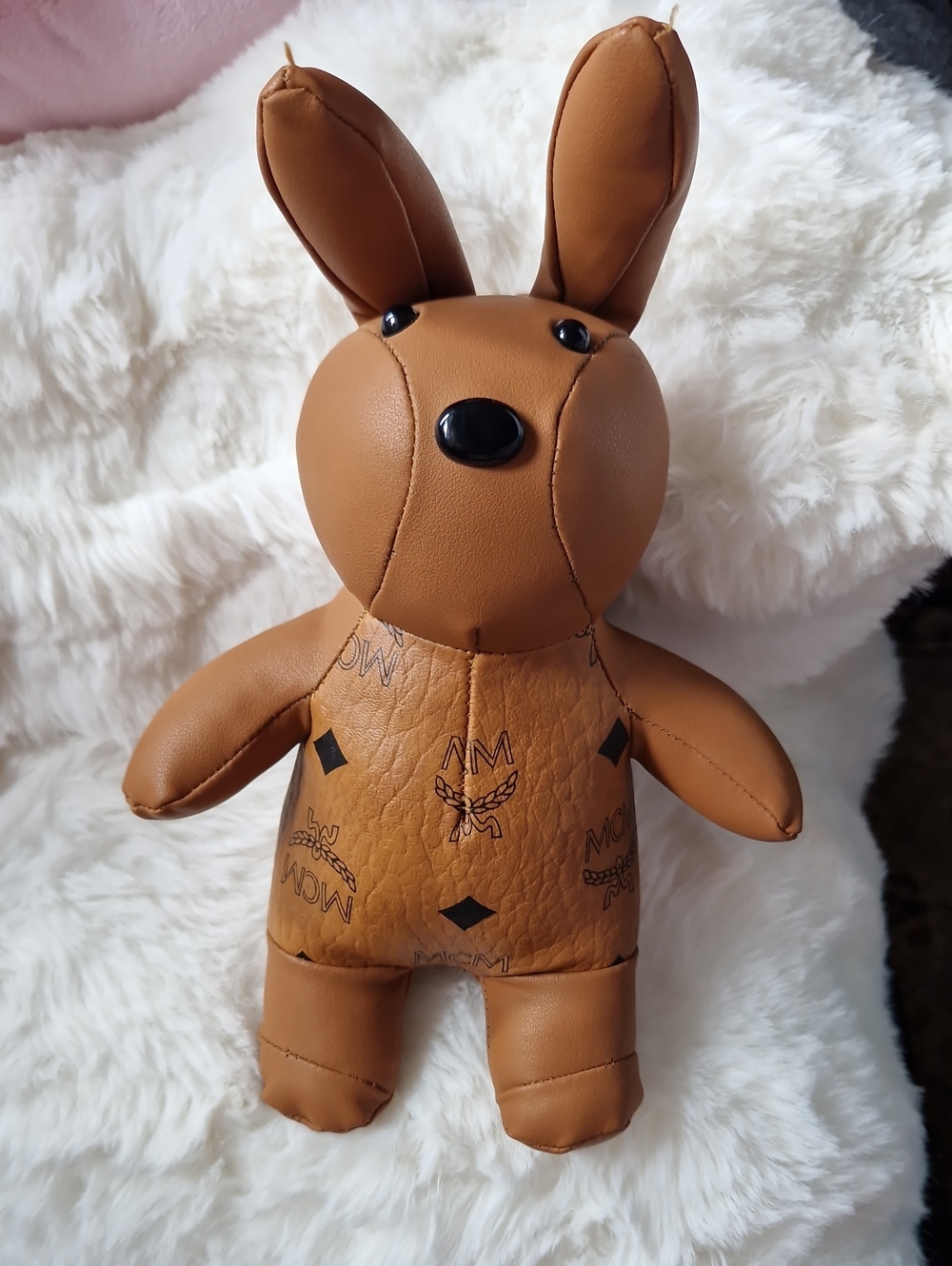 MCM Cognac Logo Leather Bunny Figurine